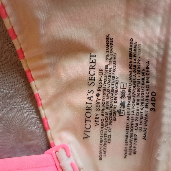 VS VERY SEXY PUSH UP Bright Pink and White VS Stripes With Black Accentbow 34DD - Picture 5 of 10